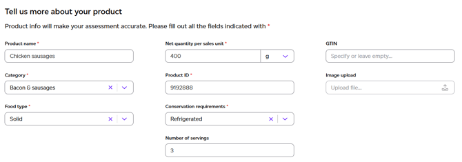 Generic product details entry form