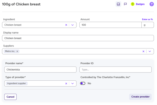 Raw material search and selection panel
