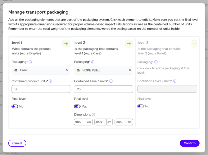 List of added ingredients and packaging materials