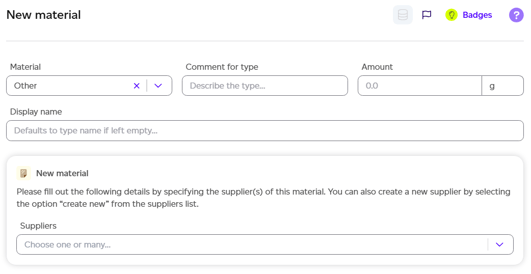 Entering quantity for a material