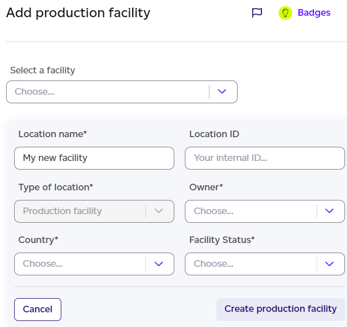Location entry for a facility