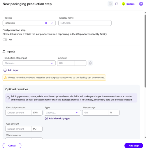 Production step details panel