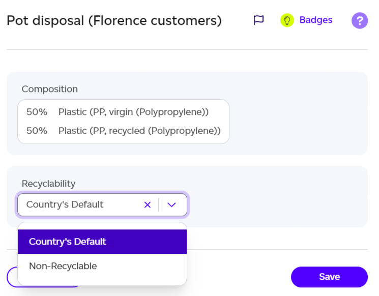 Setting product non-recyclability options