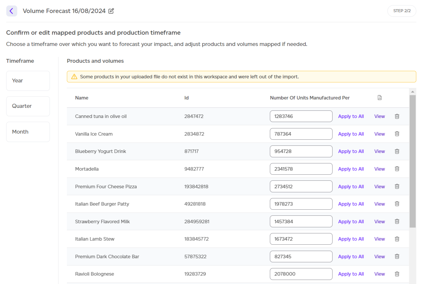 Generate Forecast step after importing the CSV file.