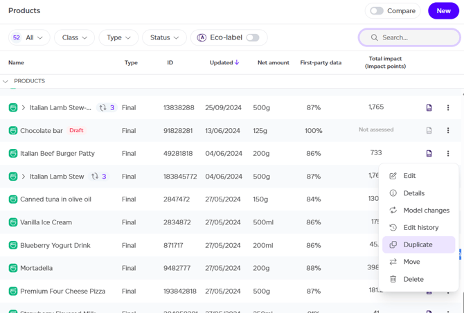 Duplicate and modify a product record overview