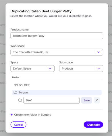 Selecting a destination folder for the duplicate