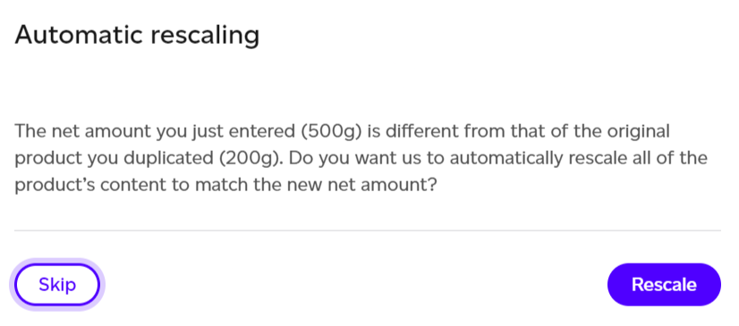 Automatic rescale of the duplicated product