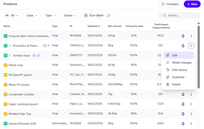 Editing and saving changes to a product record