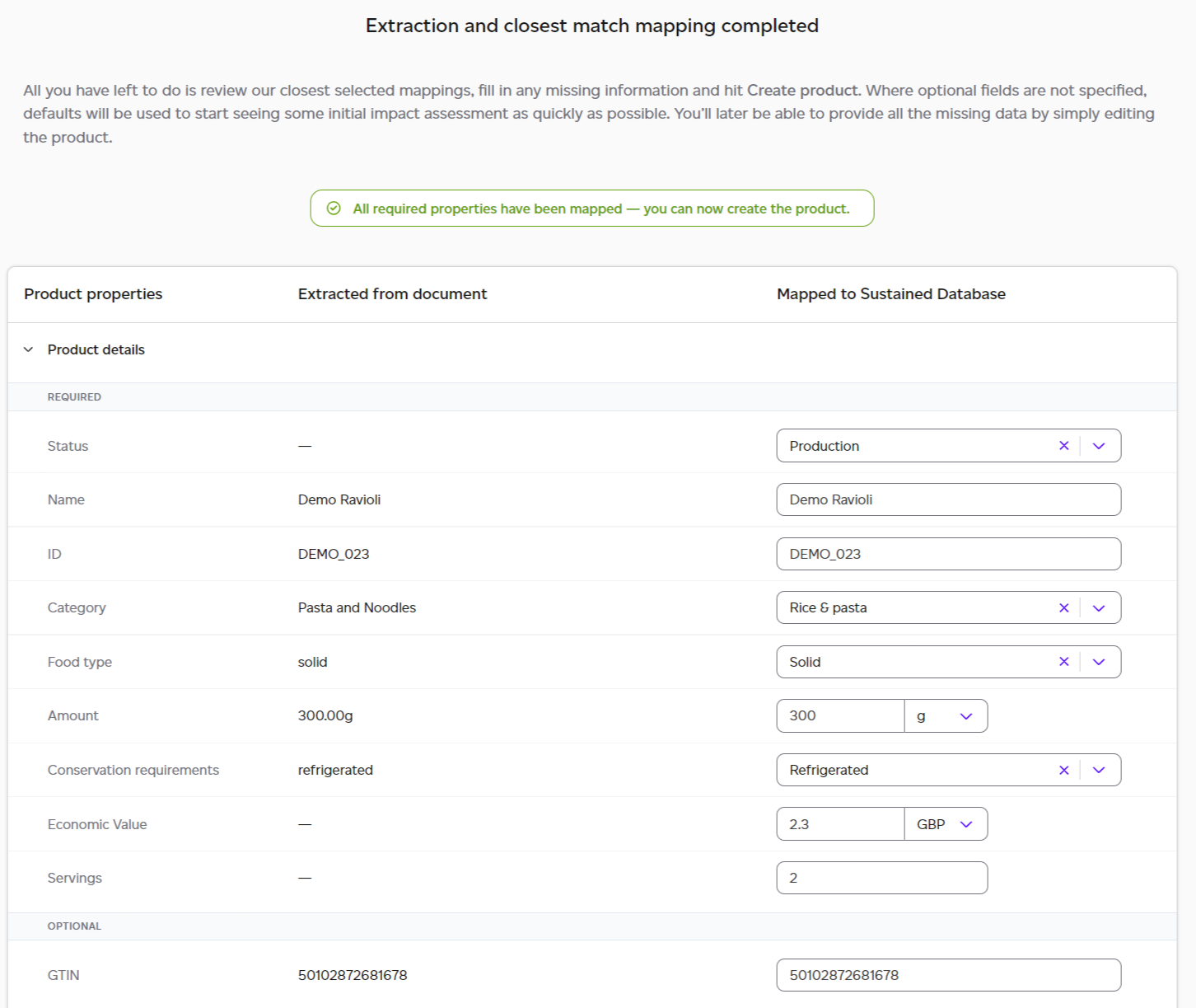Extracted data ready for review after processing