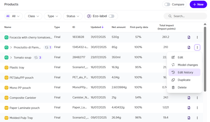 Accessing version history of a product record