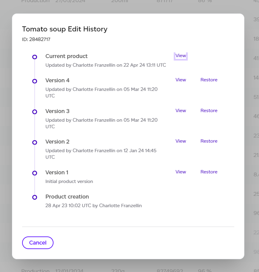 List of earlier product record versions