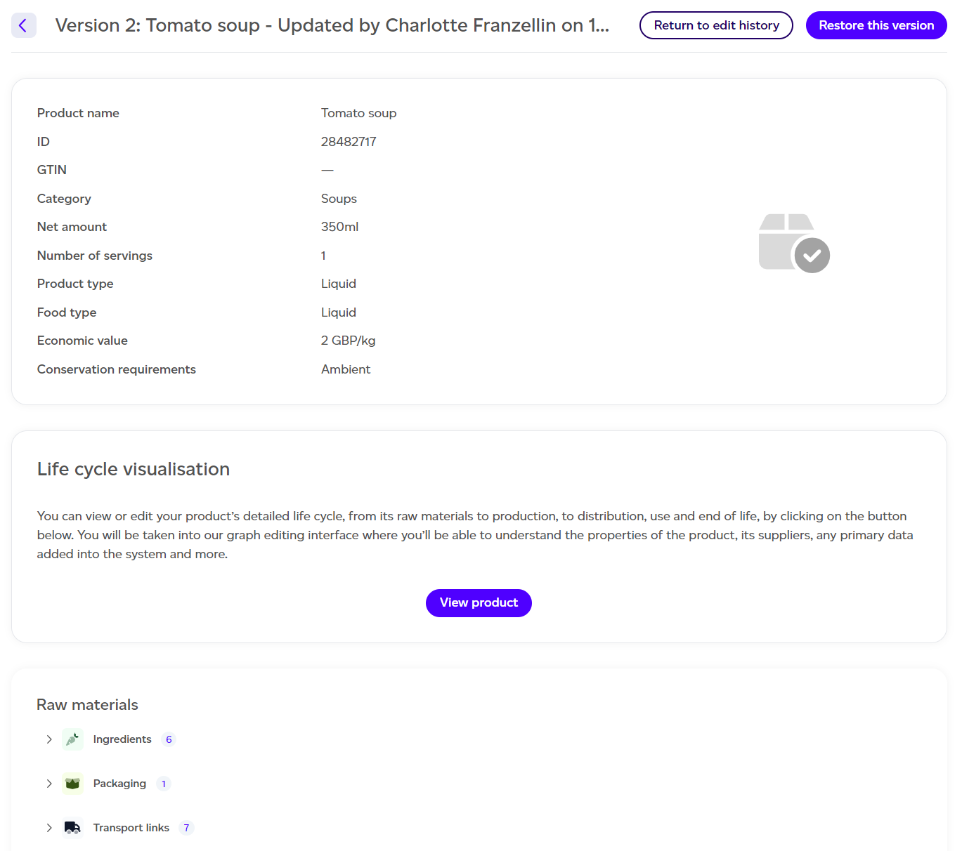 Selecting a version to restore