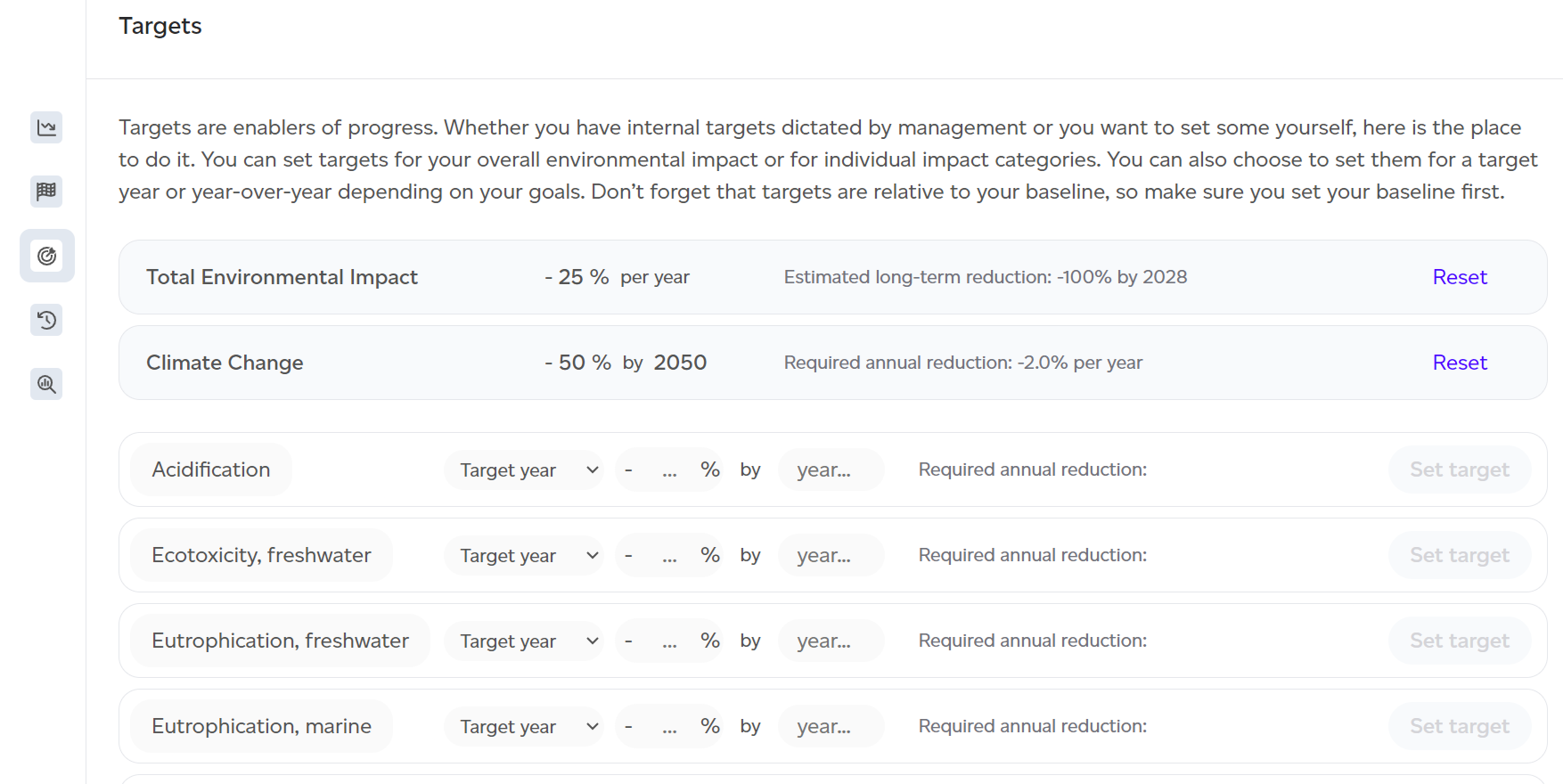 Environmental impact targets screen in Sustained.