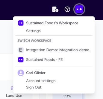 Workspace switcher showing active workspace and other available workspaces