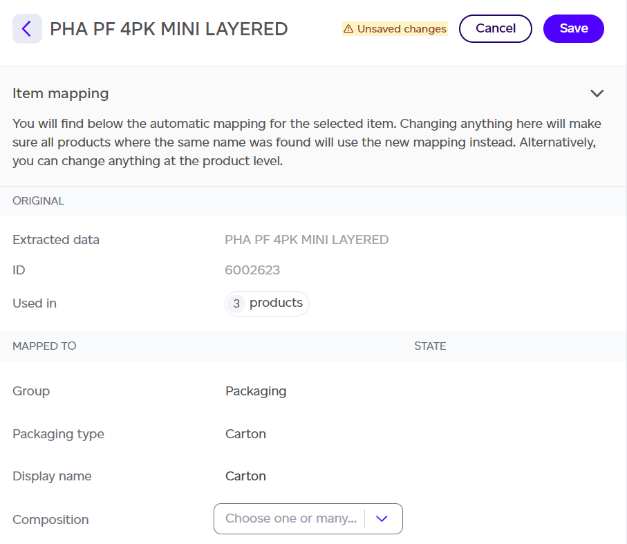 Selecting a matched dataset while editing a mapping
