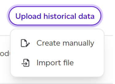 Upload historical data option on the historical reports screen.