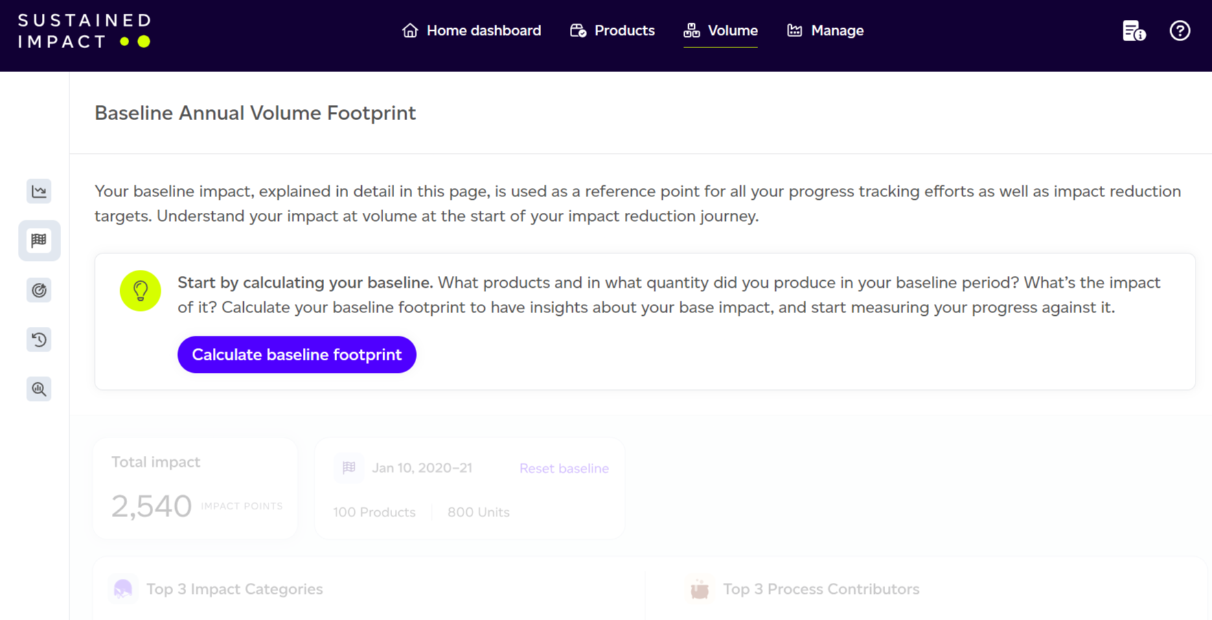 Calculate baseline footprint button on the Baseline Overview screen.