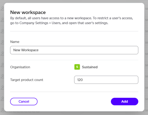 New workspace creation modal
