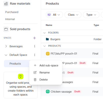 Editing an existing space or sub-space