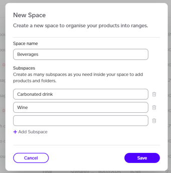 Create new space modal