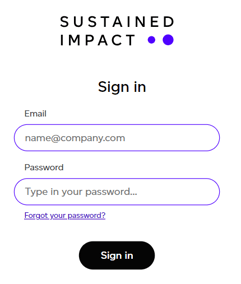 Platform login screen with email and password fields